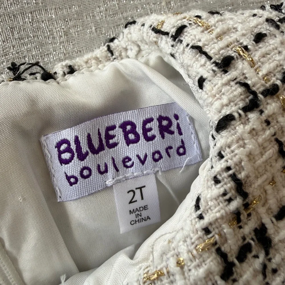 Blueberi Boulevard 2T Toddler Tweed Dress Black White Peter Pan Collar w/ Beret